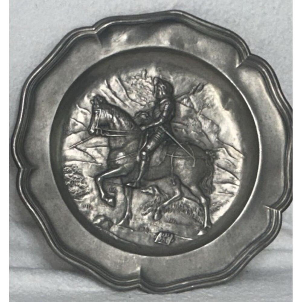 Vintage Knight Pewter Plate Germany Stamped with crest 1513